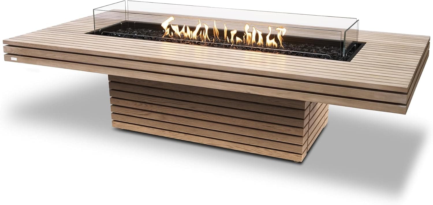 EcoSmart Fire Gin 90 Teak Linear Gas Fire Table